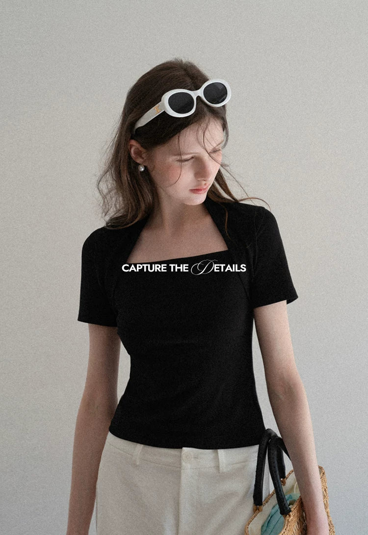 EGGKA Fake Two Pieces Slim Square Collar Slim Tee