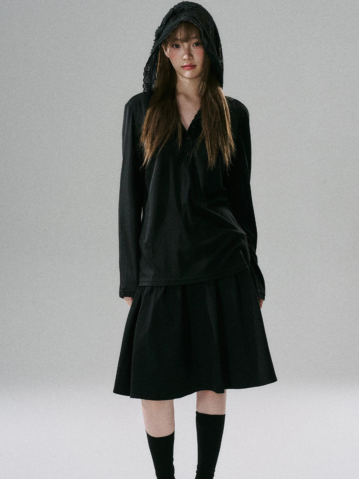 LOST FOREST Lace Bow Hat Casual Long Sleeve