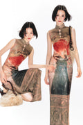 YEDM Goldfish Flag Print Dress