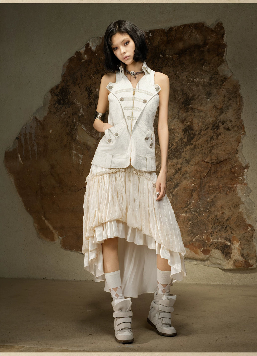 ARIADNAw Irregular Pull-pleated High-waisted Skirt