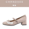CHRNDXEE Sweet Wind Bow Lace Mid-heel Shoes