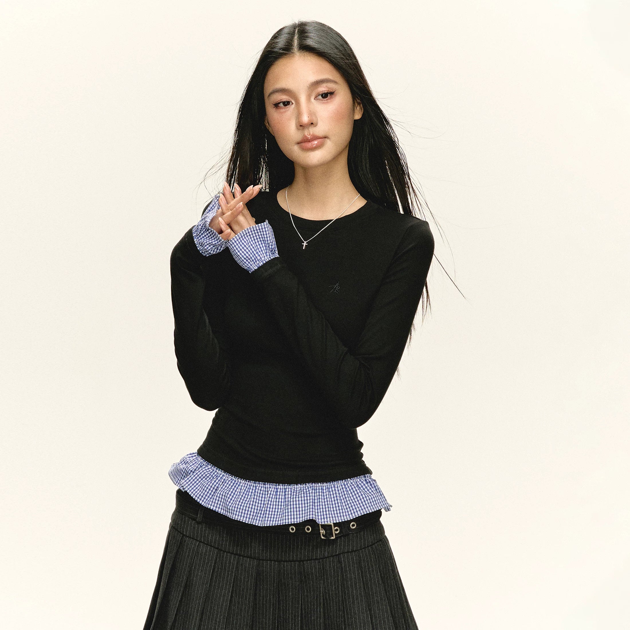 Ariseism Vintage Splicing Fake Two-piece Long Sleeve