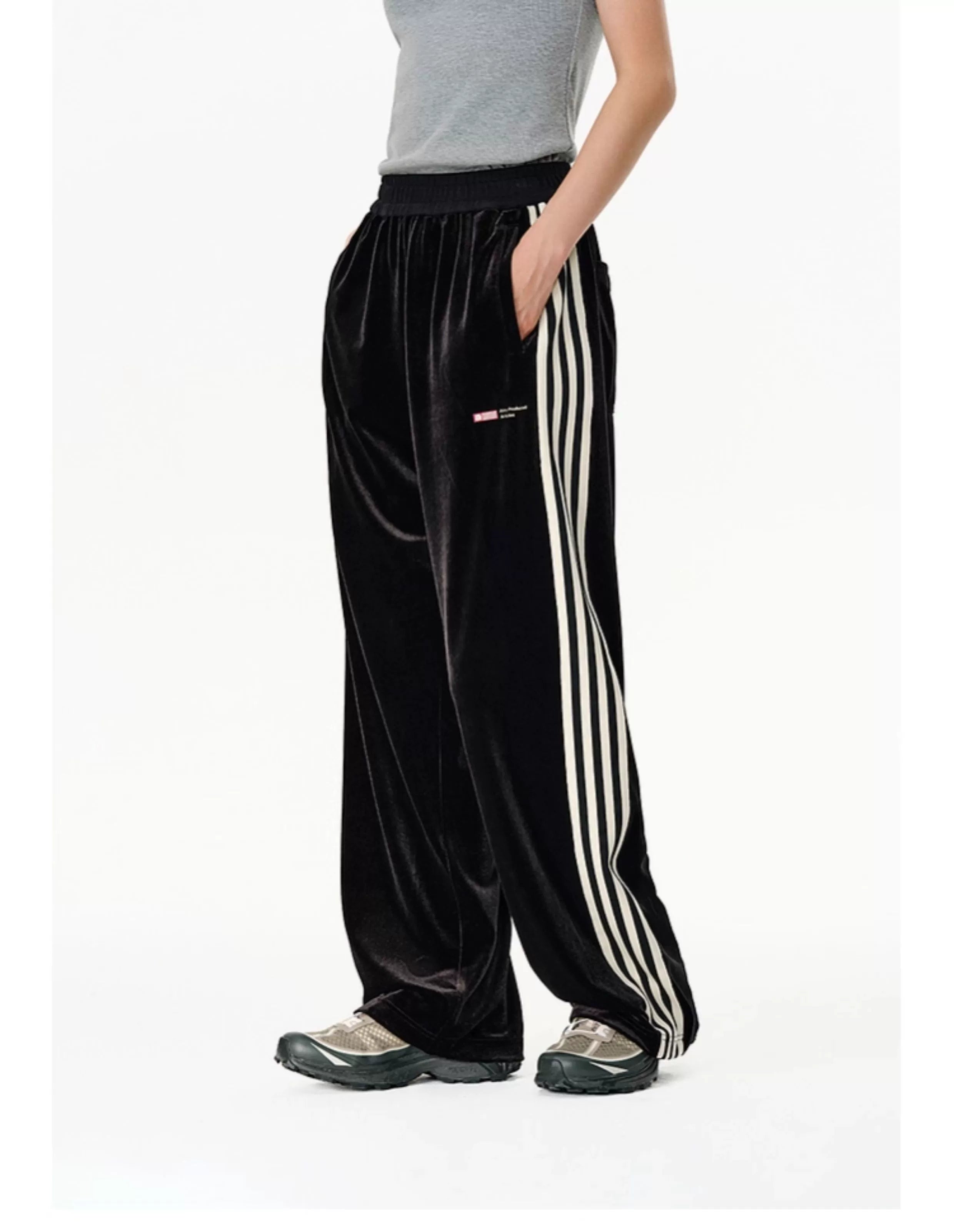 ATRY Casual Contrast Ribbon Straight Wide Leg Pants