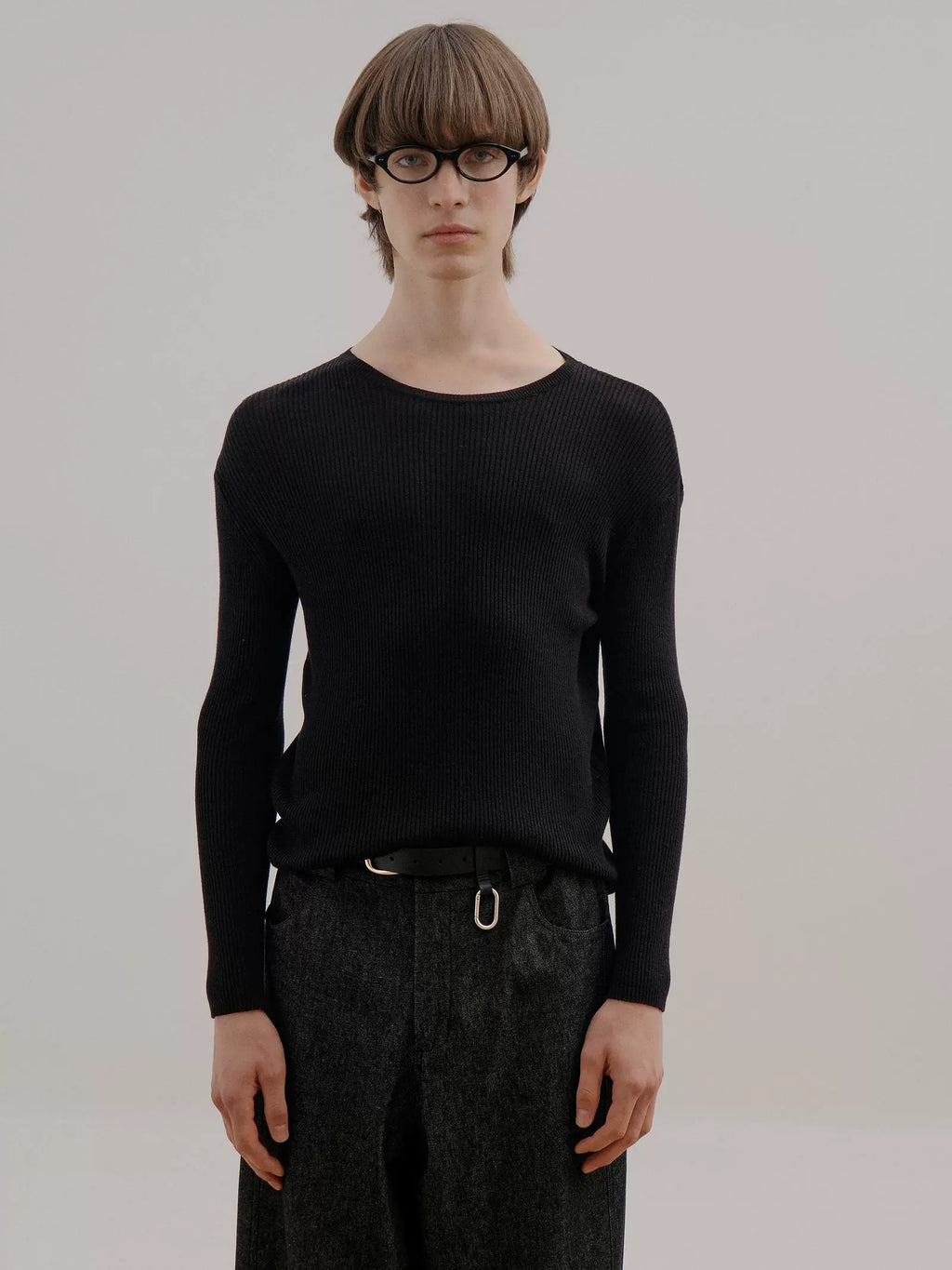 COLN Large Neckline Pit Strip Knitted Sweater