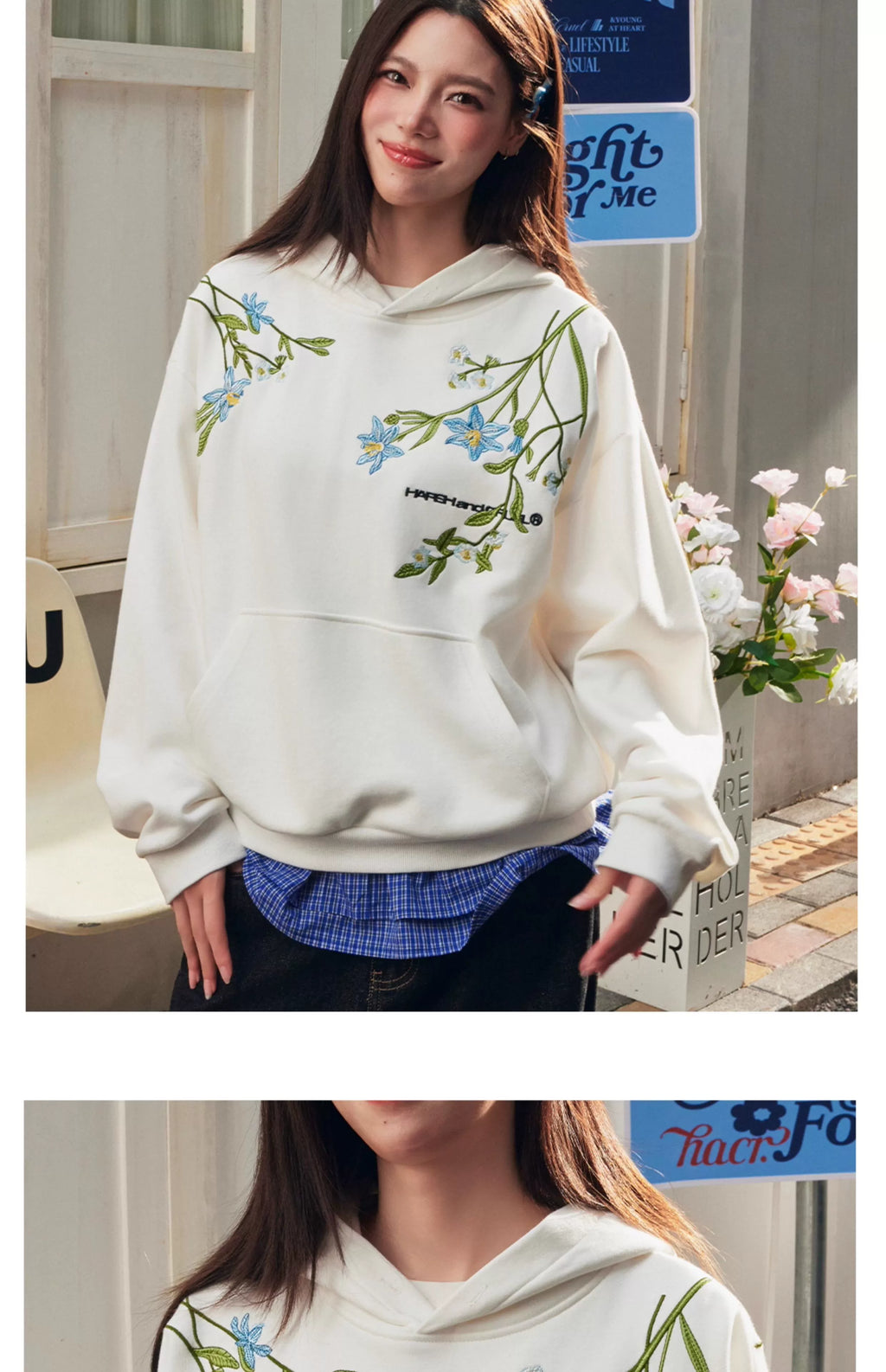 HACR Violet Flower Embroidered Hooded Sweater