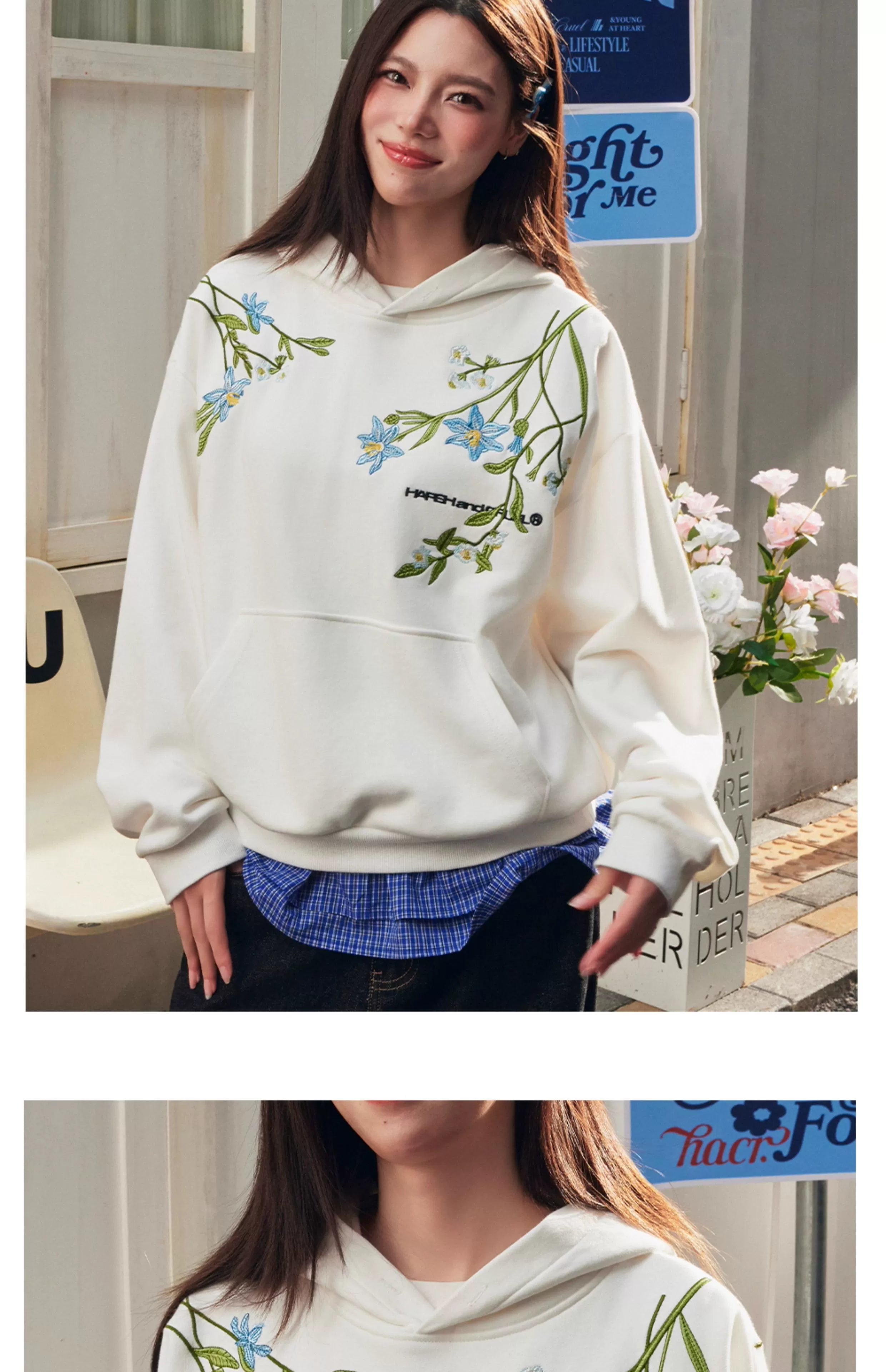HACR Violet Flower Embroidered Hooded Sweater