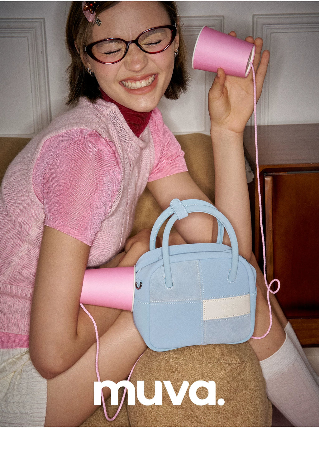 Muva Color Matching Plaid Handbag