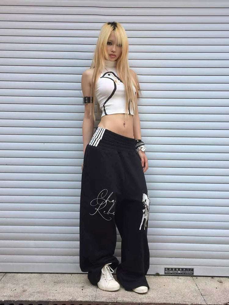 CHAI Horse Standard Embroidery Double-sided Wear Loose Sweatpants