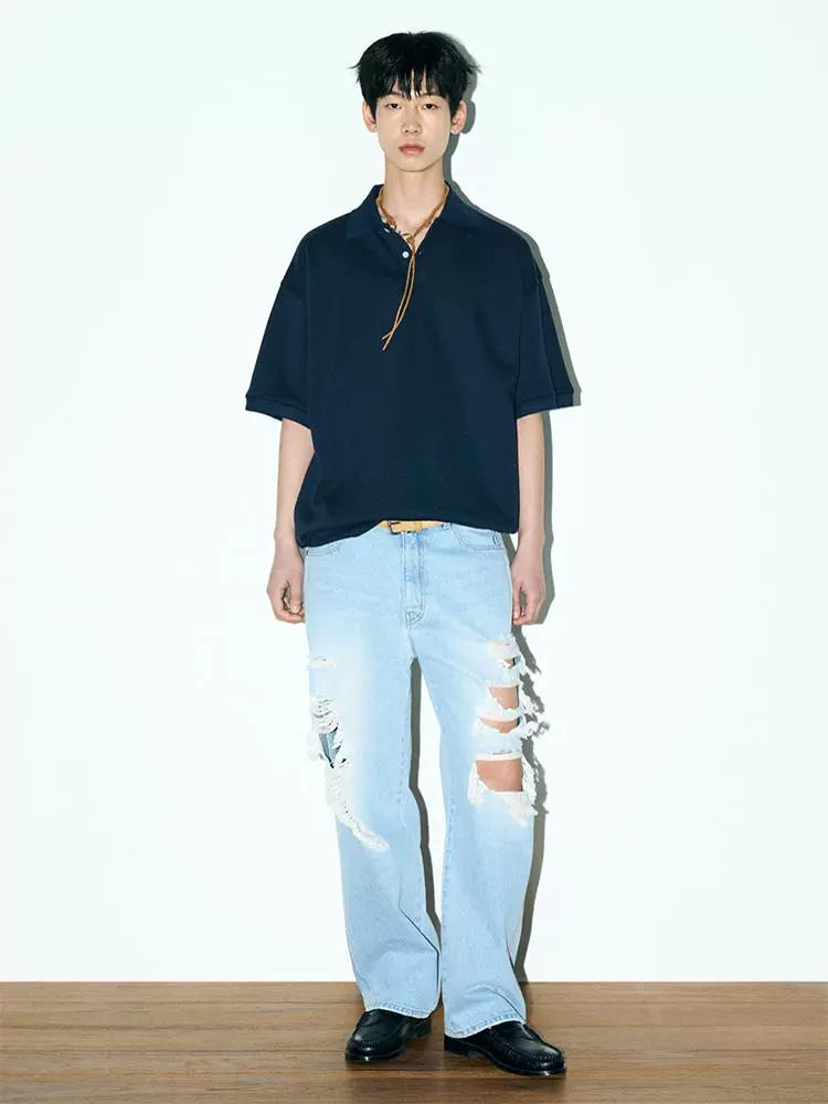 PARTIMENTO Casual Solid Color Loose Knitted Tee