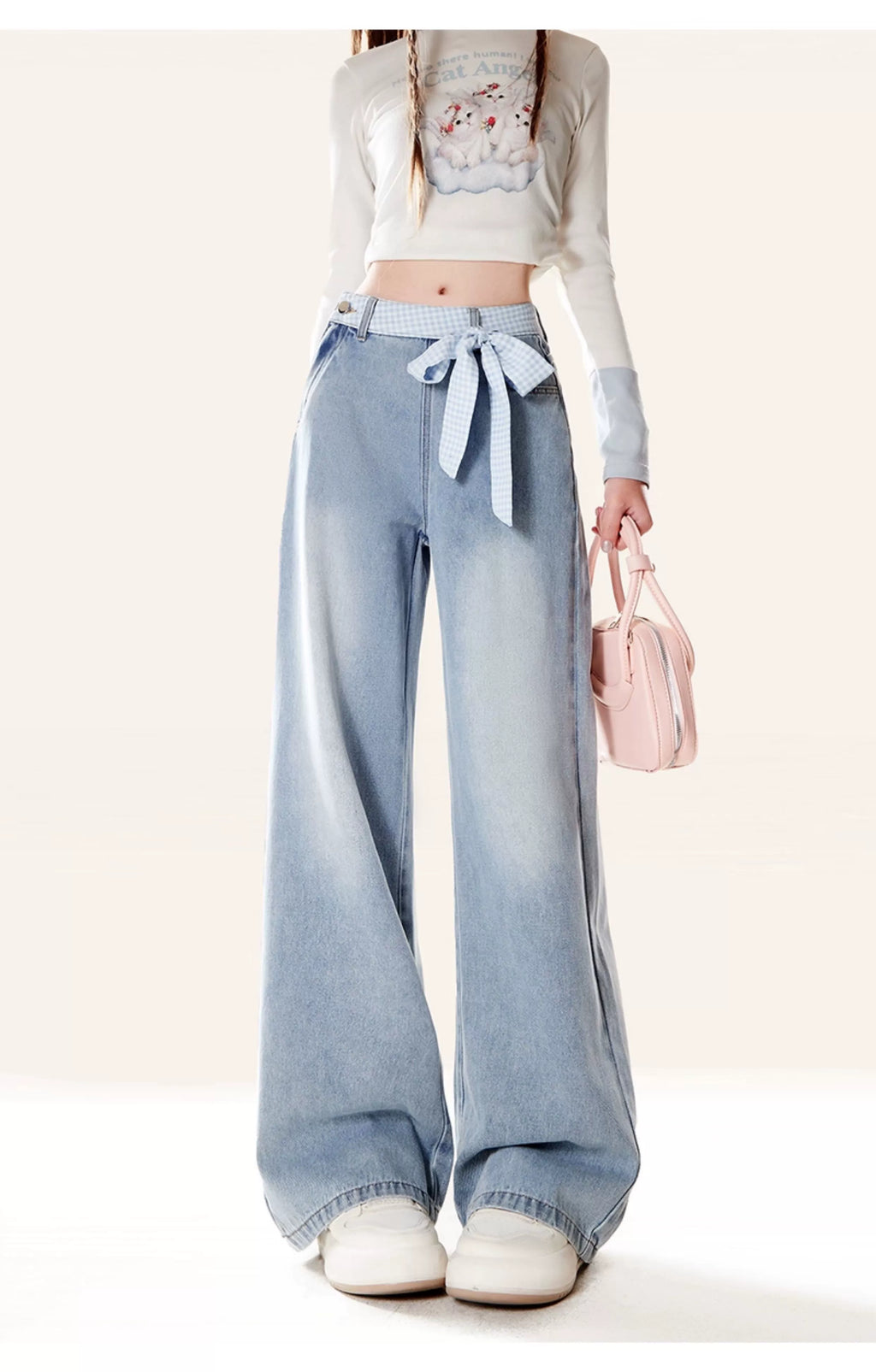 Zrsee Side Zipper Bow Strap Jeans