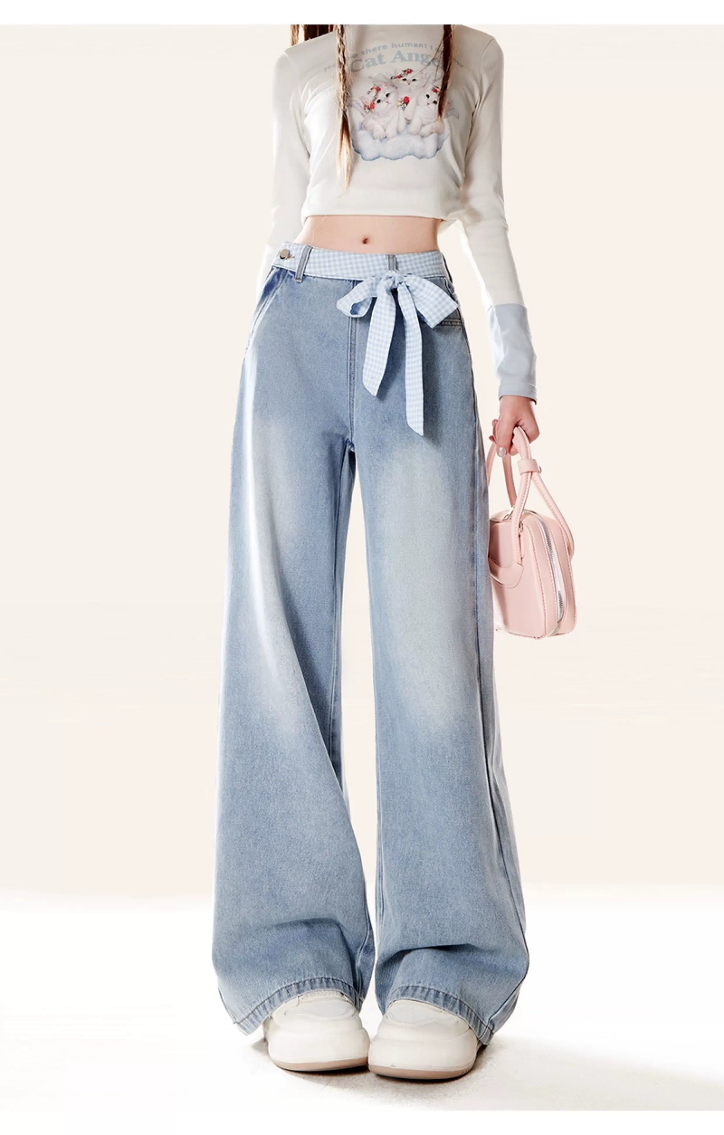 Zrsee Side Zipper Bow Strap Jeans
