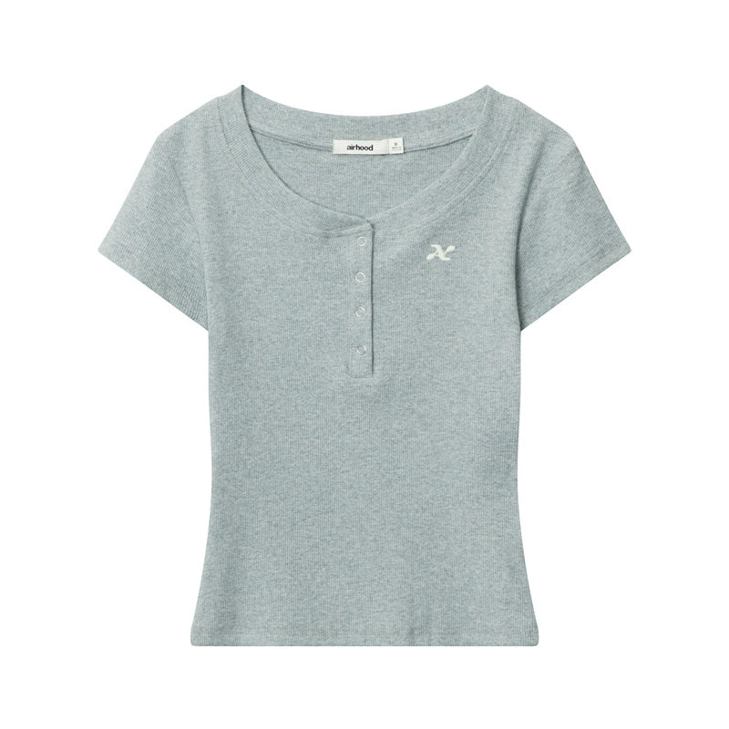 AIRHOOD Slim Fit Button V Neck Tee