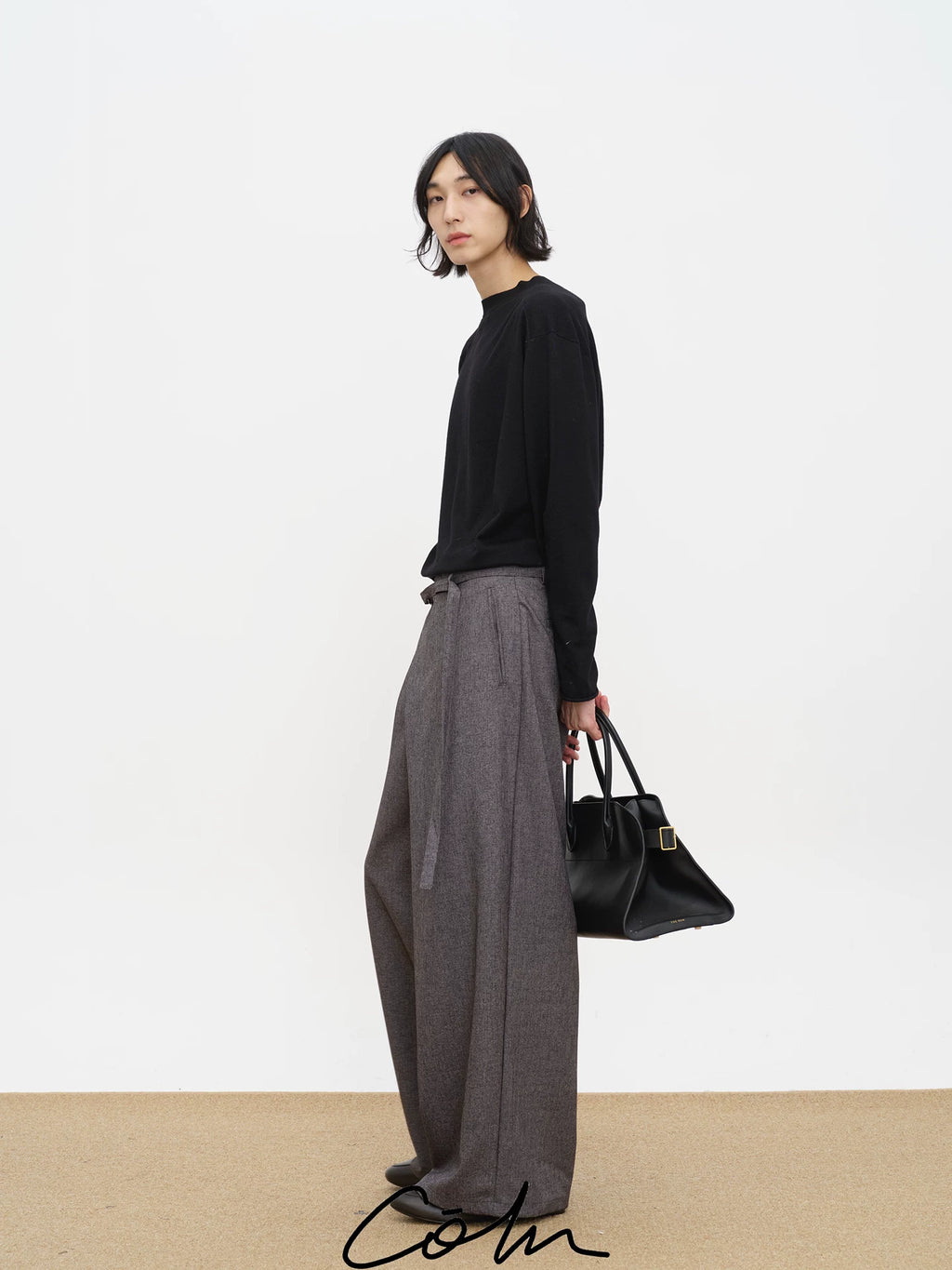 COLN Diagonal Placket High-waisted Fashionable Casual Pants