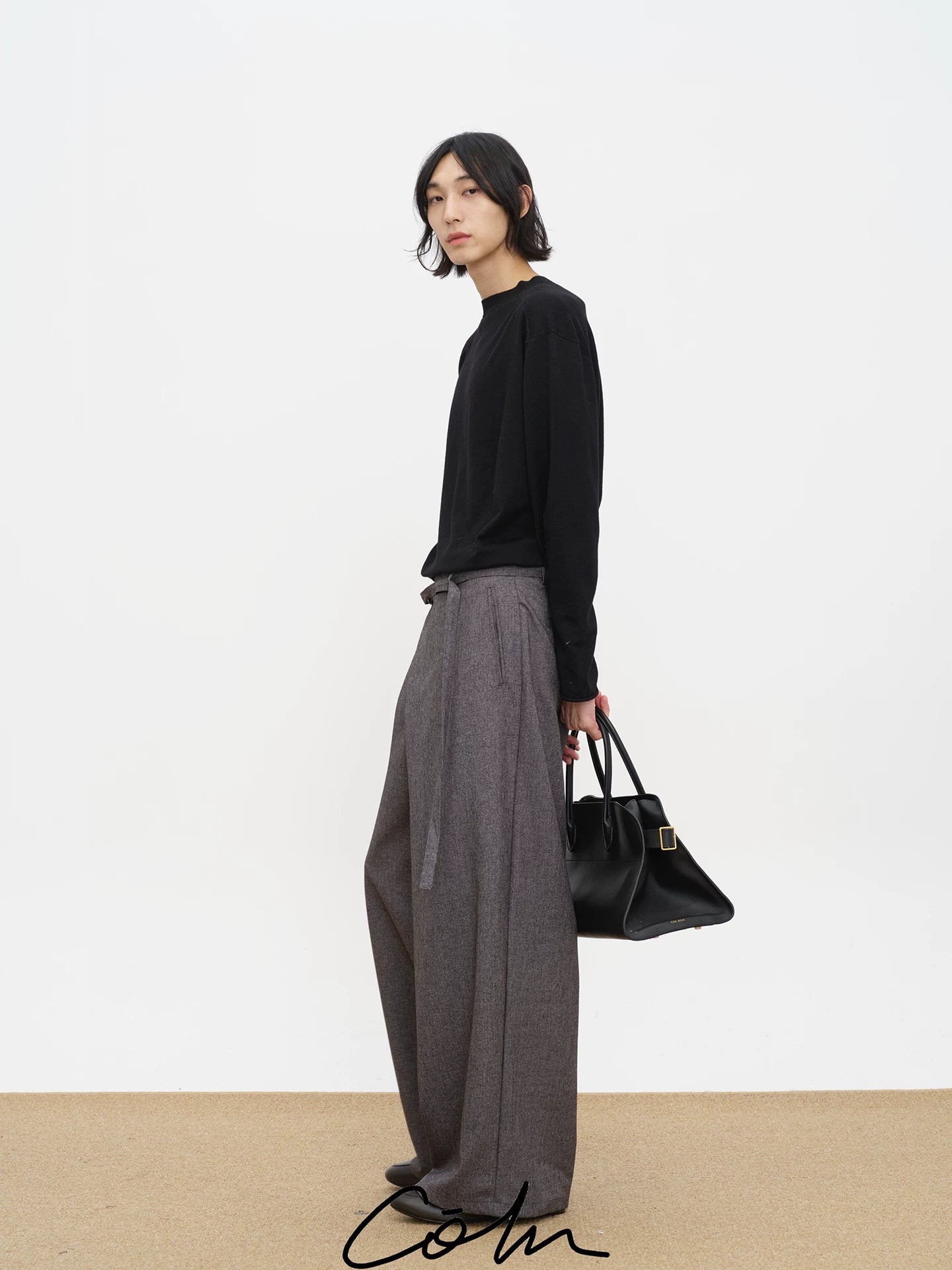 COLN Diagonal Placket High-waisted Fashionable Casual Pants