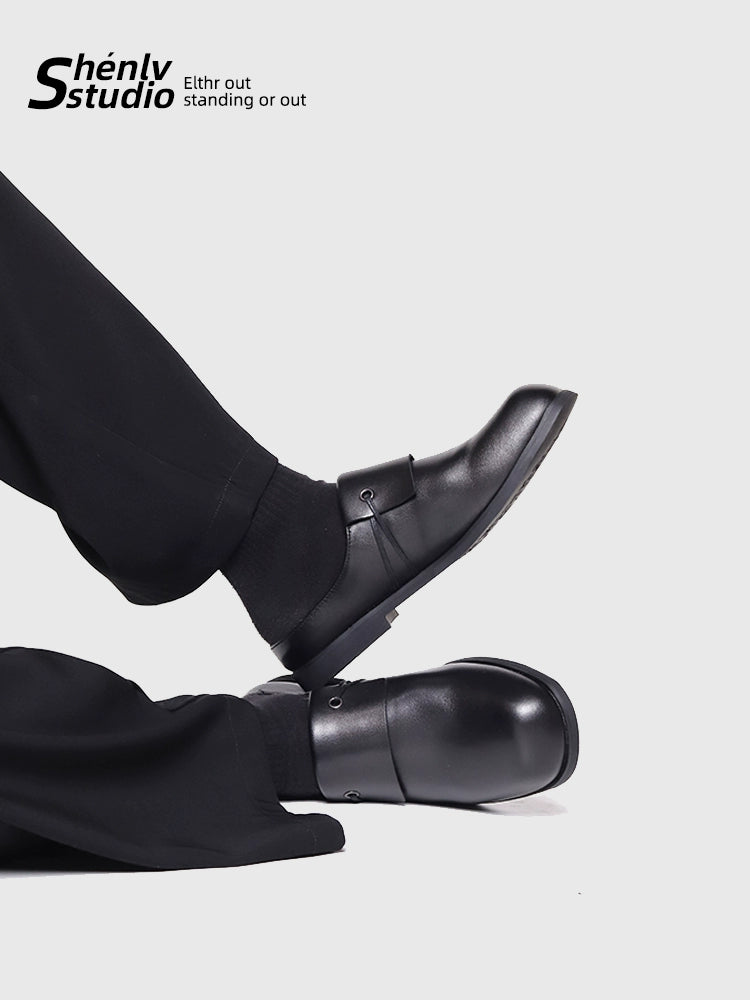 SHENLV STUDIO Laminated Baotou Muller Shoes Casual Square Head Leather Shoes