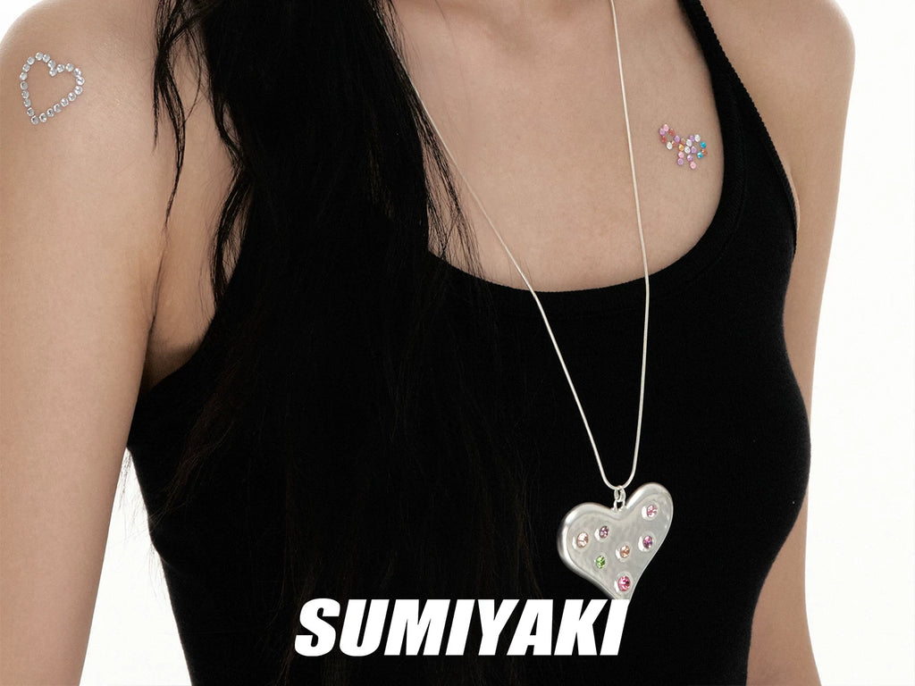 SUMIYAKI Niche Retro Handmade Hammer Pattern Love Necklace