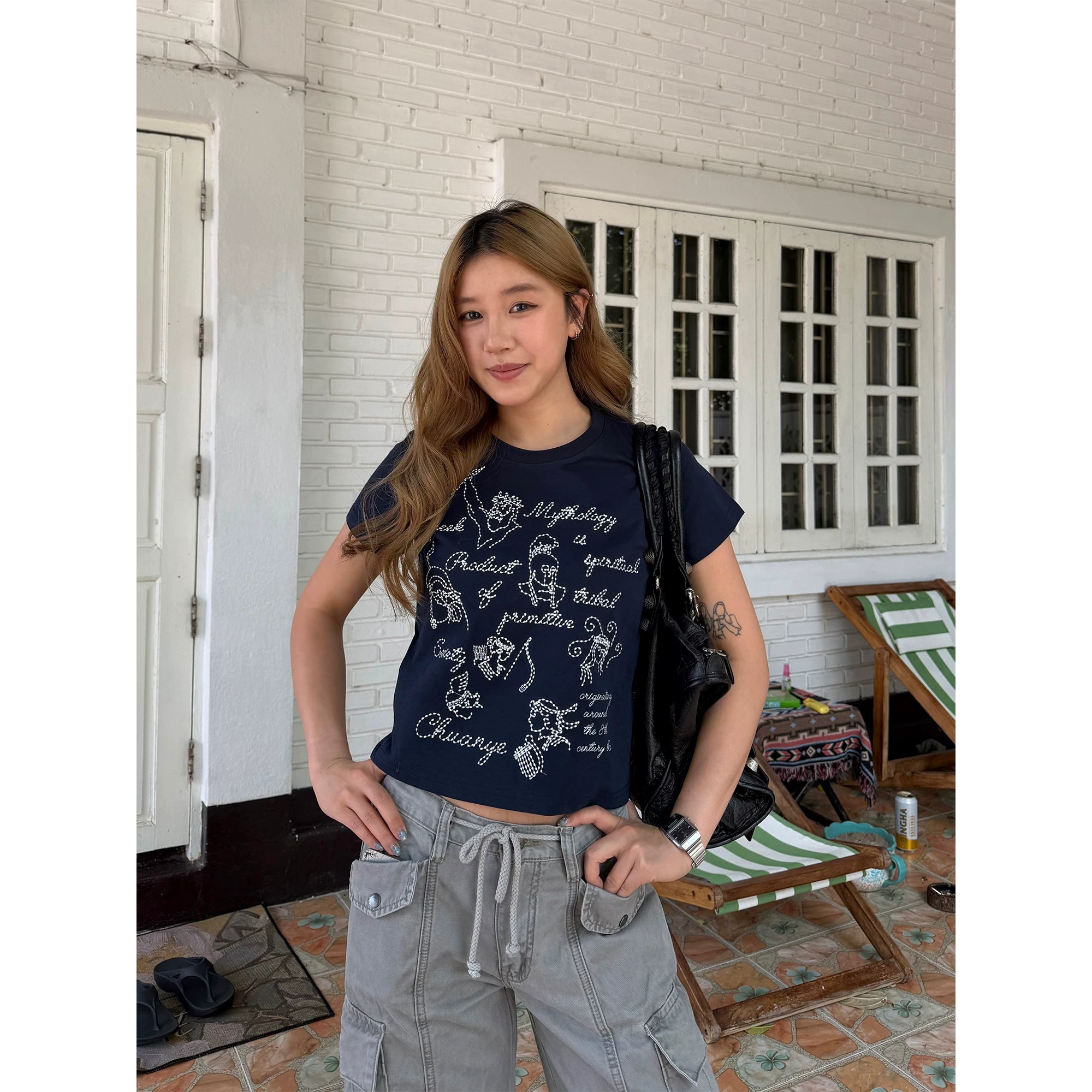 CCYE Embroidered Shoulder Short Versatile Tee
