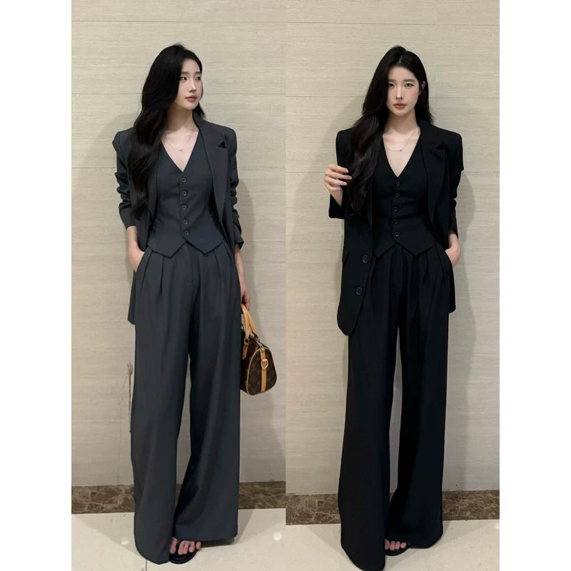 PANPANSTUDIO Simple Commuter Vest Wide-leg Pants Set