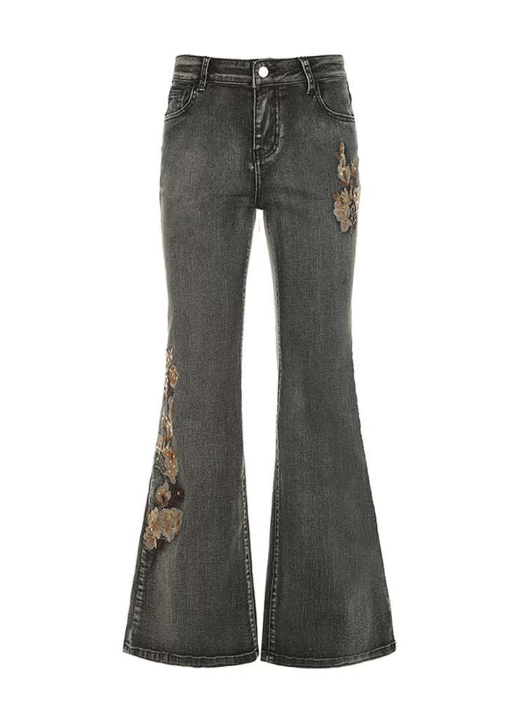 FUNOFF Vintage Embroidered Pocket Pull Jeans