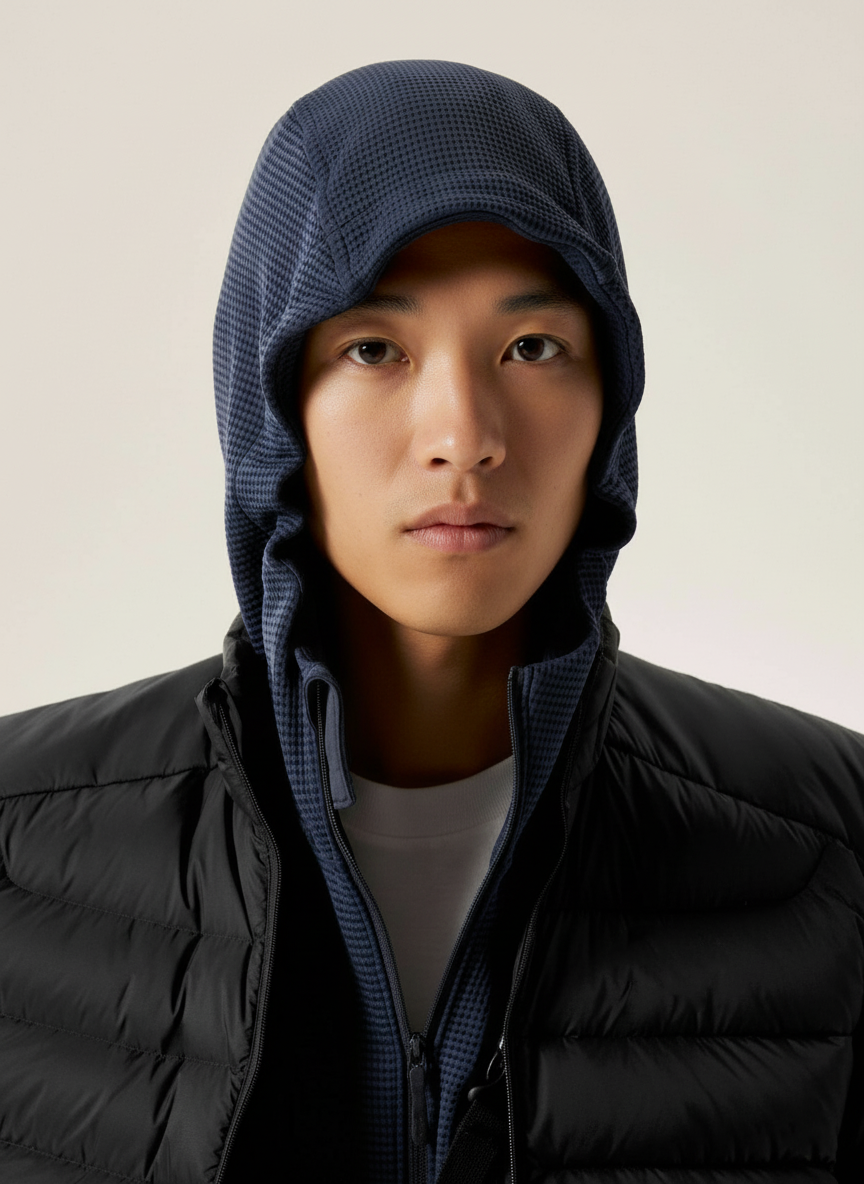 NO LOGO Waffle Comfortable Simple Thermal Hooded Jacket