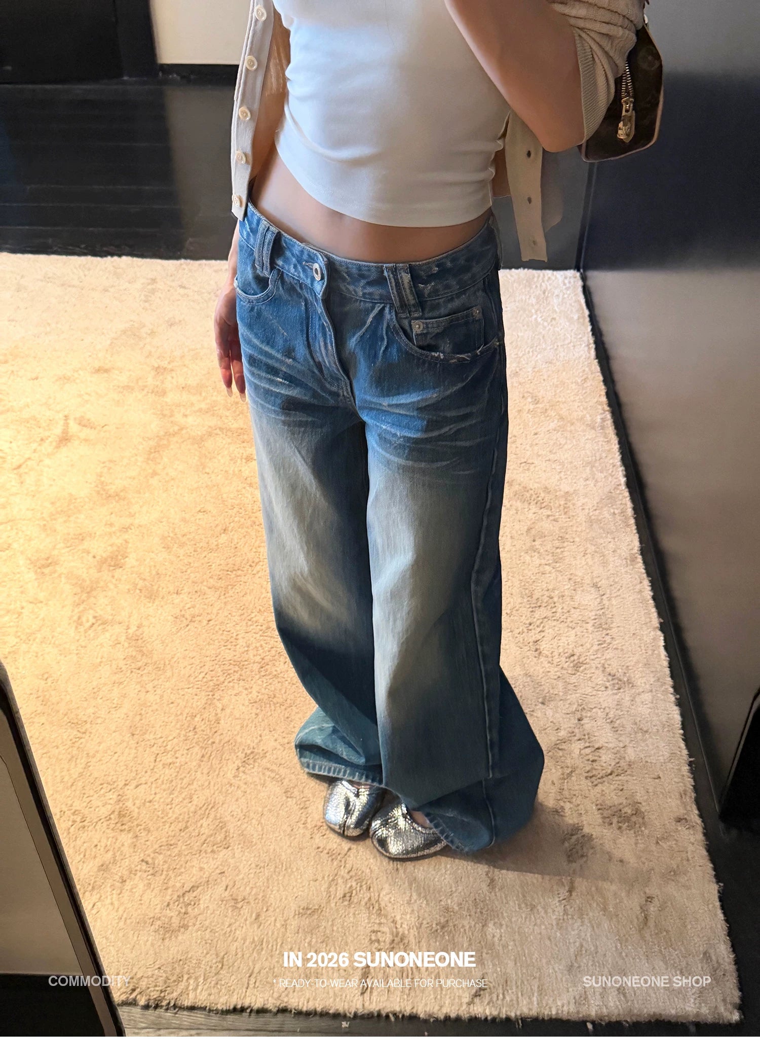 SUNONEONE White Loose Straight Jeans