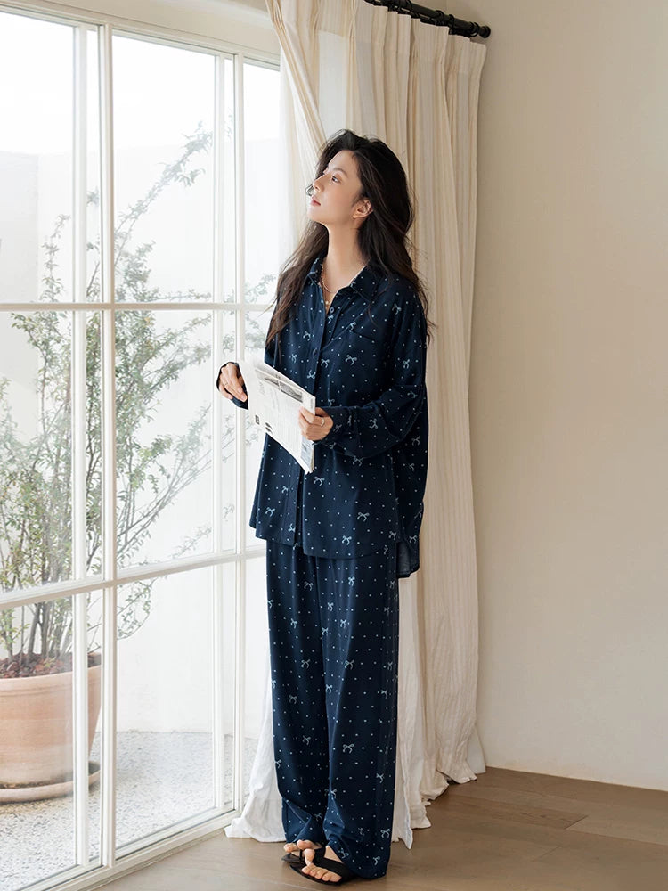 YUENEI Cotton Long-sleeved Trousers Loungewear Pajamas