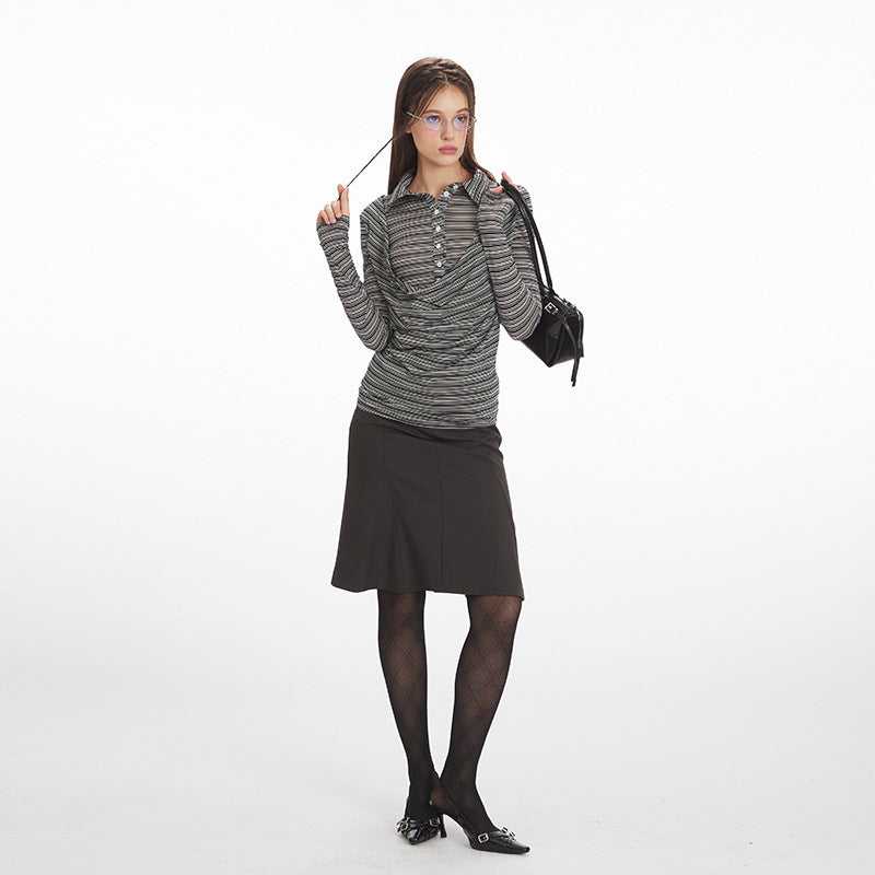 Nariele Irregular Striped Shoulder Long Sleeves