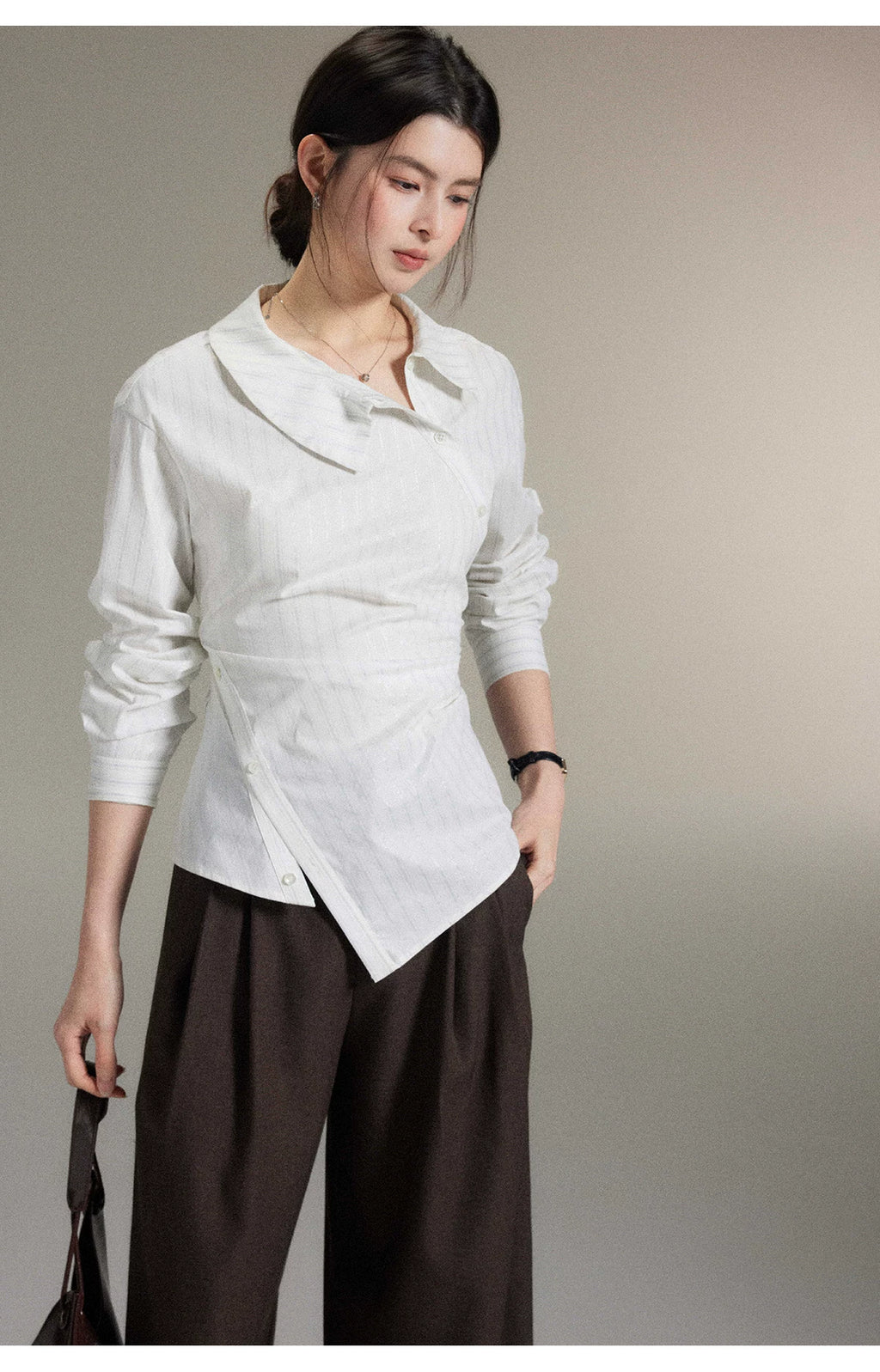 TYANG Irregular Waist Striped Shirt