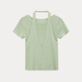 EGGKA Neck Fake Two Knitted Tee