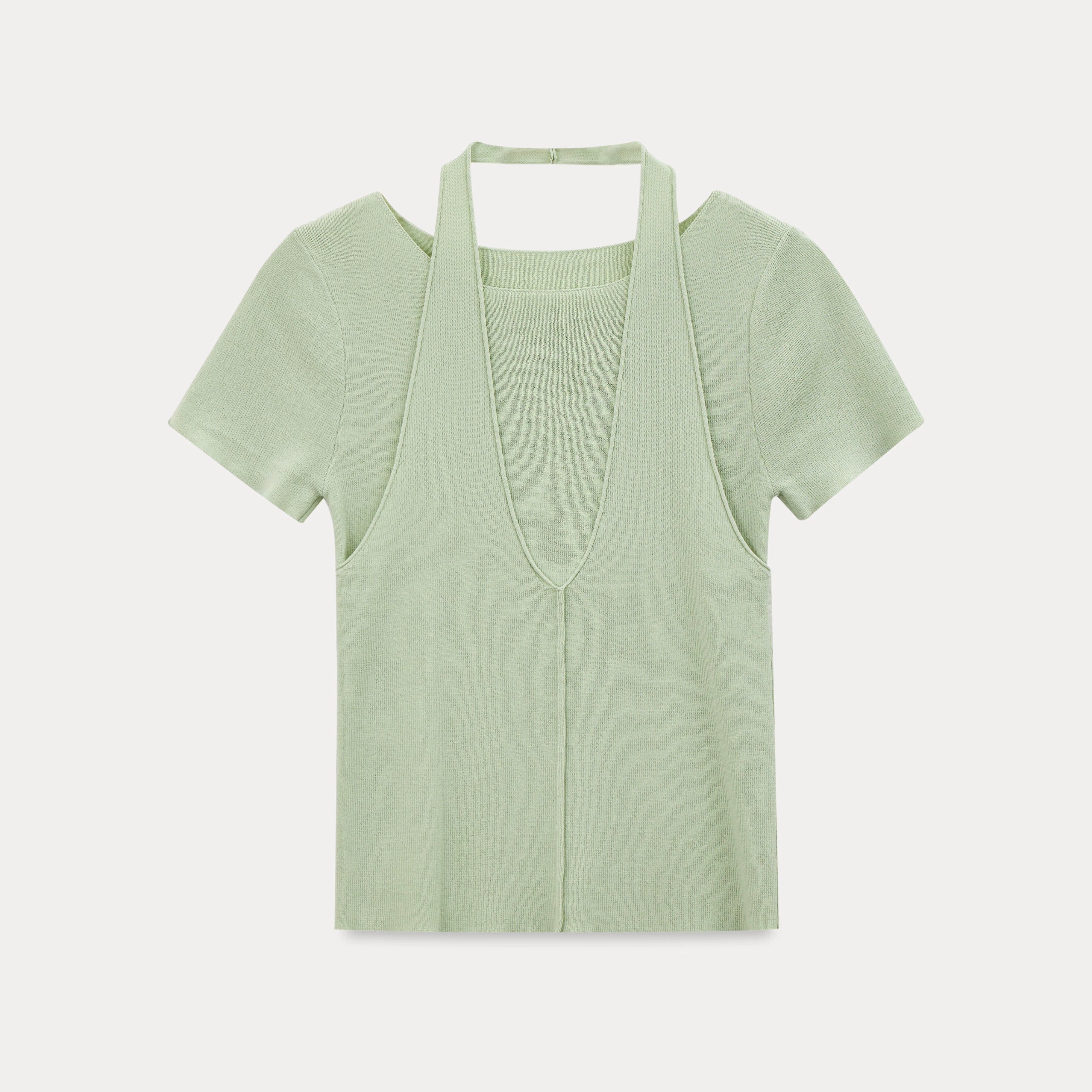 EGGKA Neck Fake Two Knitted Tee