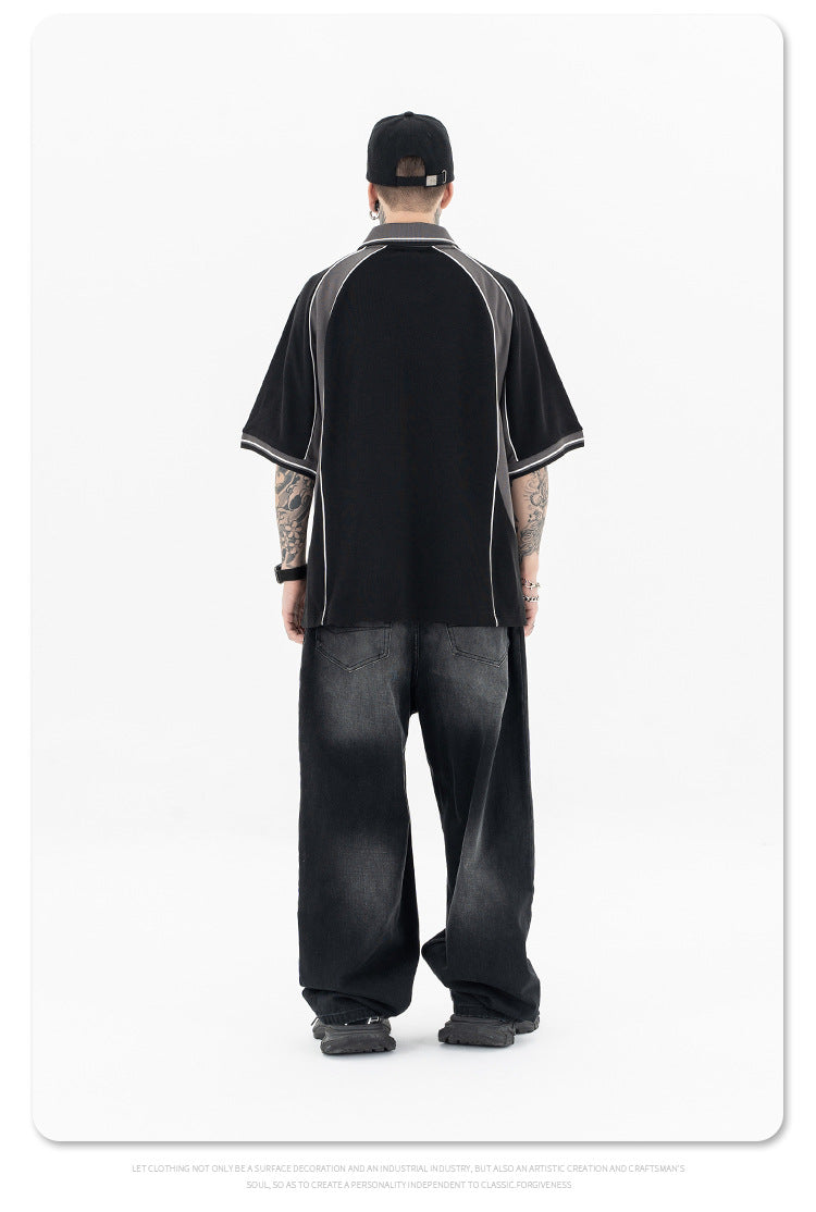 (Clearance) FORGIVNESS Lapel Contrasting Color Splicing Polo Shirt