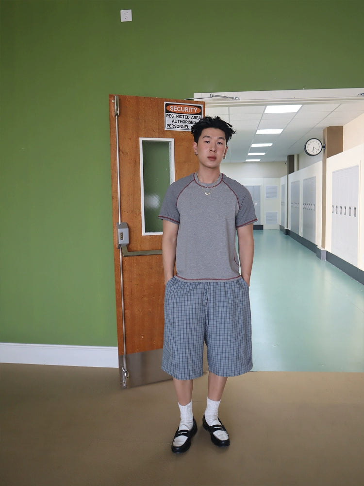 InsGale Loose Silhouette Seersucker Checked Cropped Pants