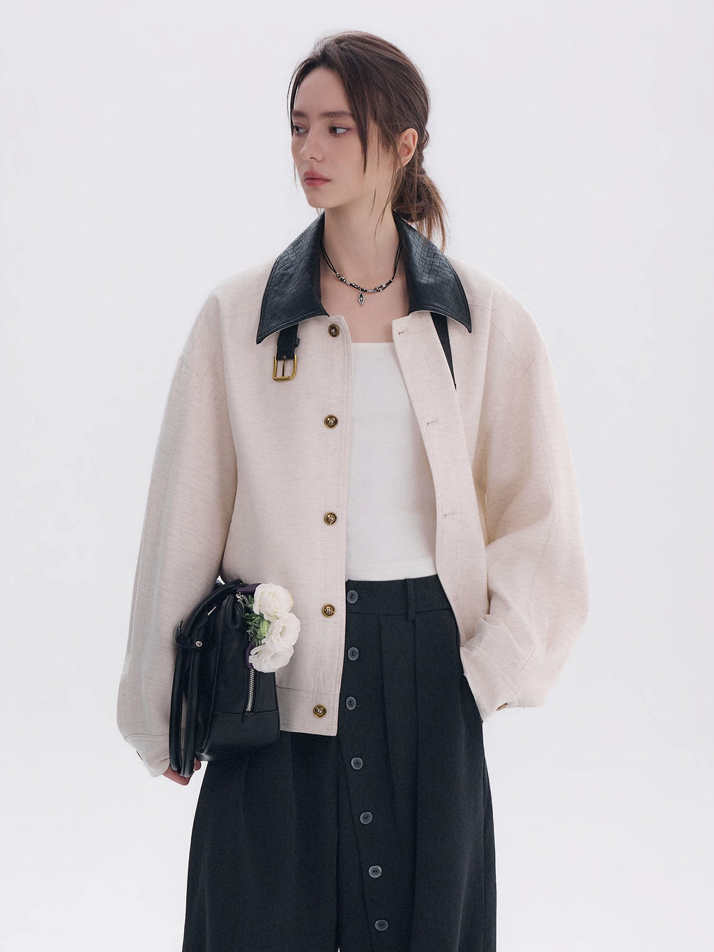 CHOR Woven Leather Collar Jacket