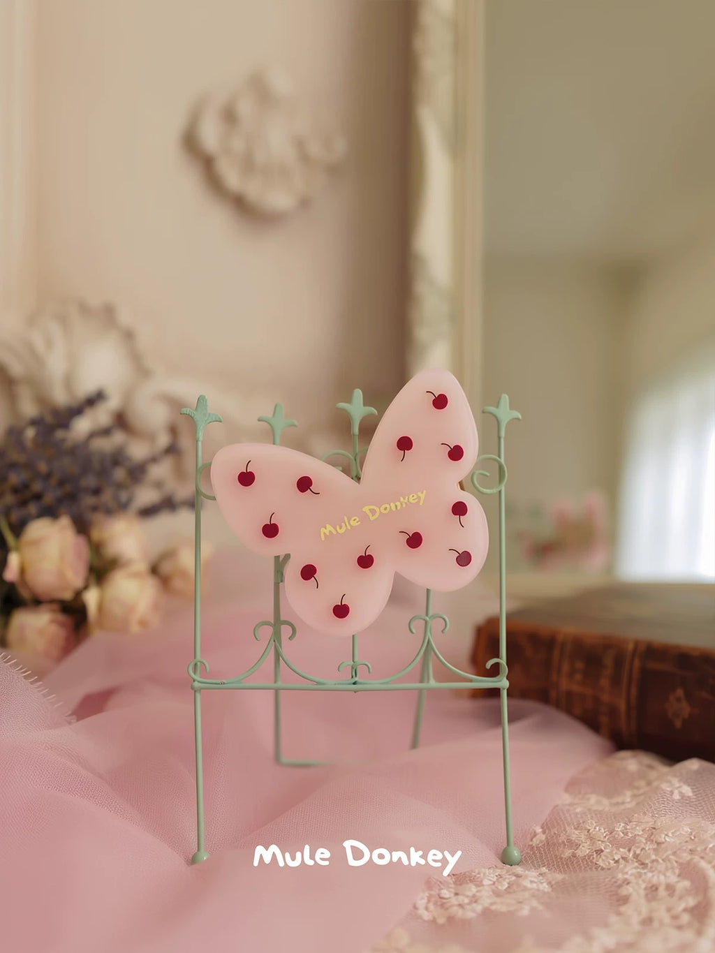 Mule Donkey Pink Cherry Butterfly Hairpin