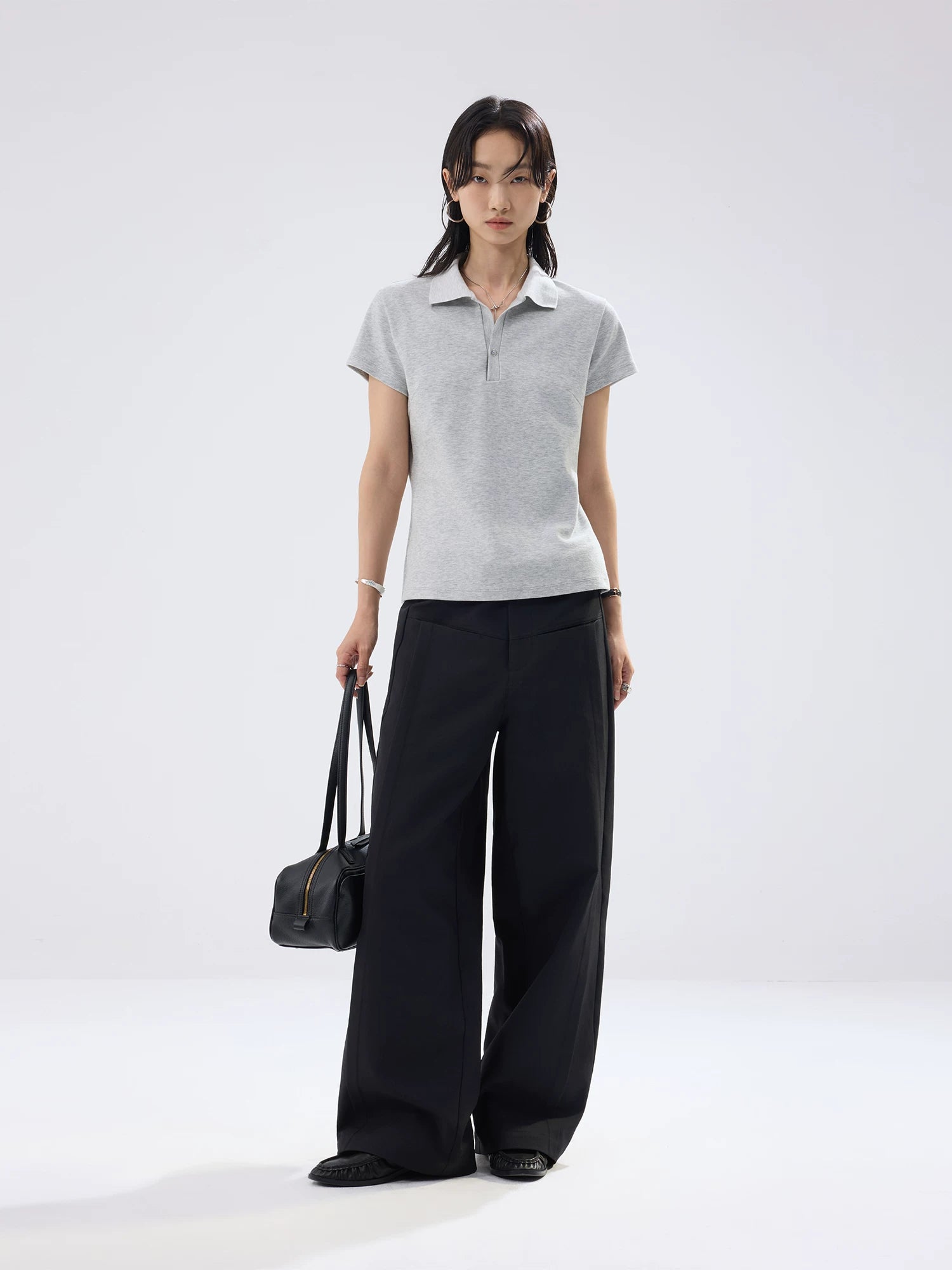 Sameuoo Lapel, Shoulder-length Slimming Tee