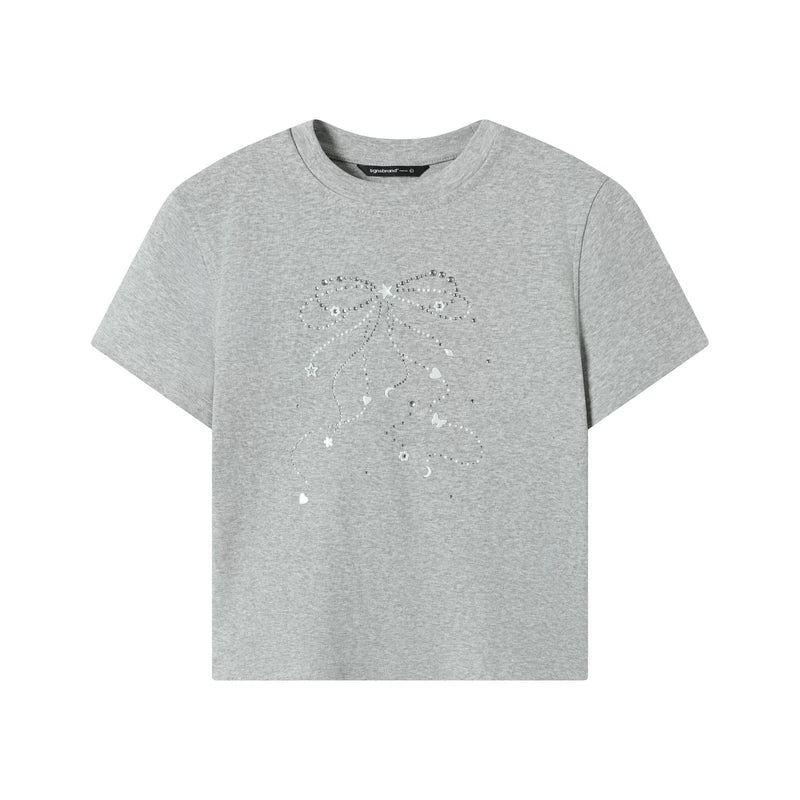 TGNS Shredded Diamond Pearl Bow Shoulder Tee
