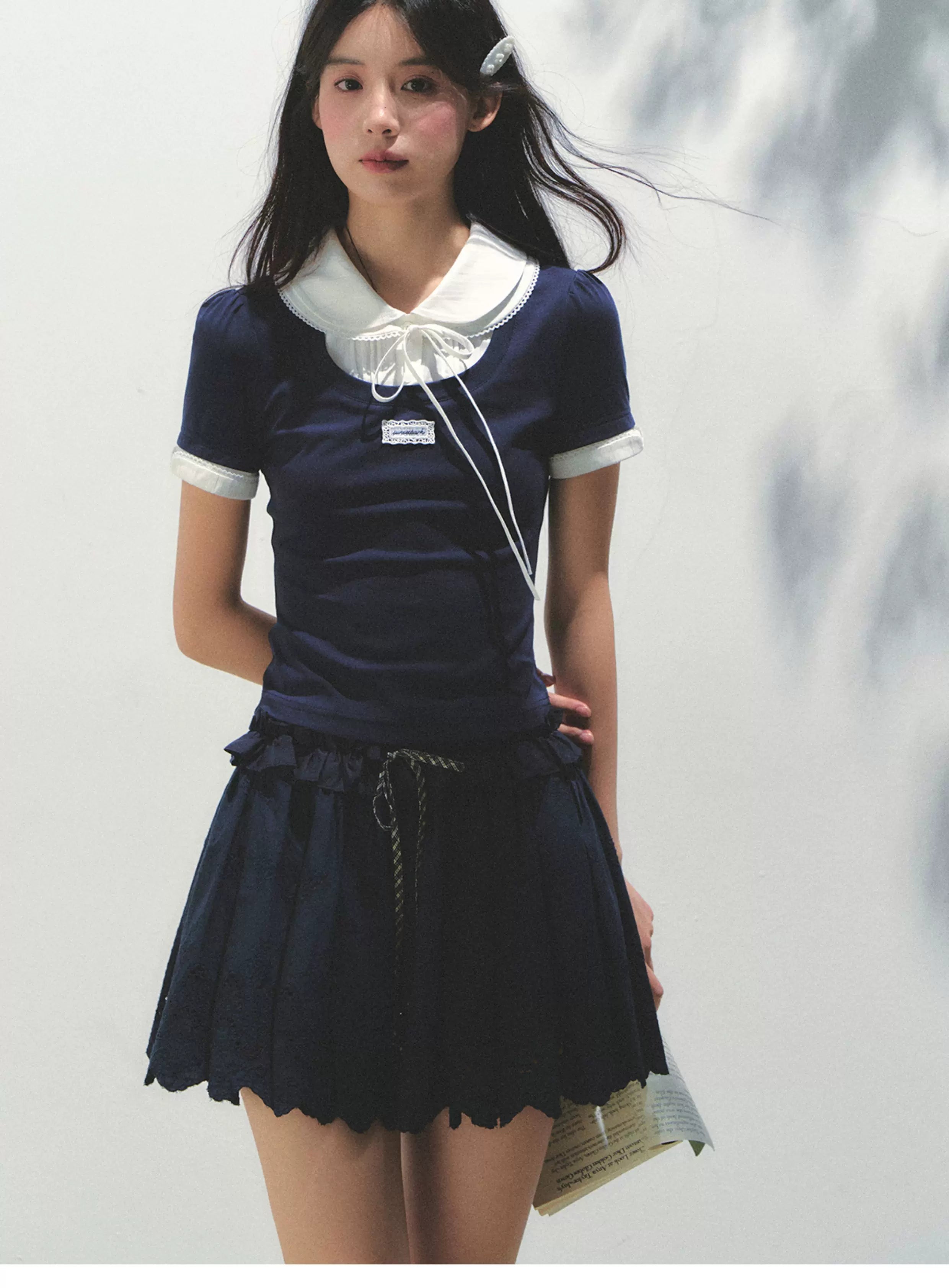 SunsetPark Doll Collar Stitching Knitted Tee
