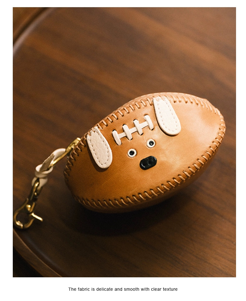 HALF WORK first layer cowhide key bag, genuine leather retro handmade football bag, earphone bag, key bag.