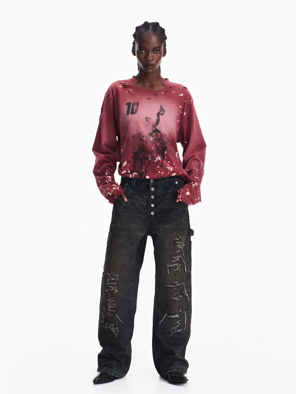 PEOPLESENSE Retro Ink Splashing Old Long Sleeves