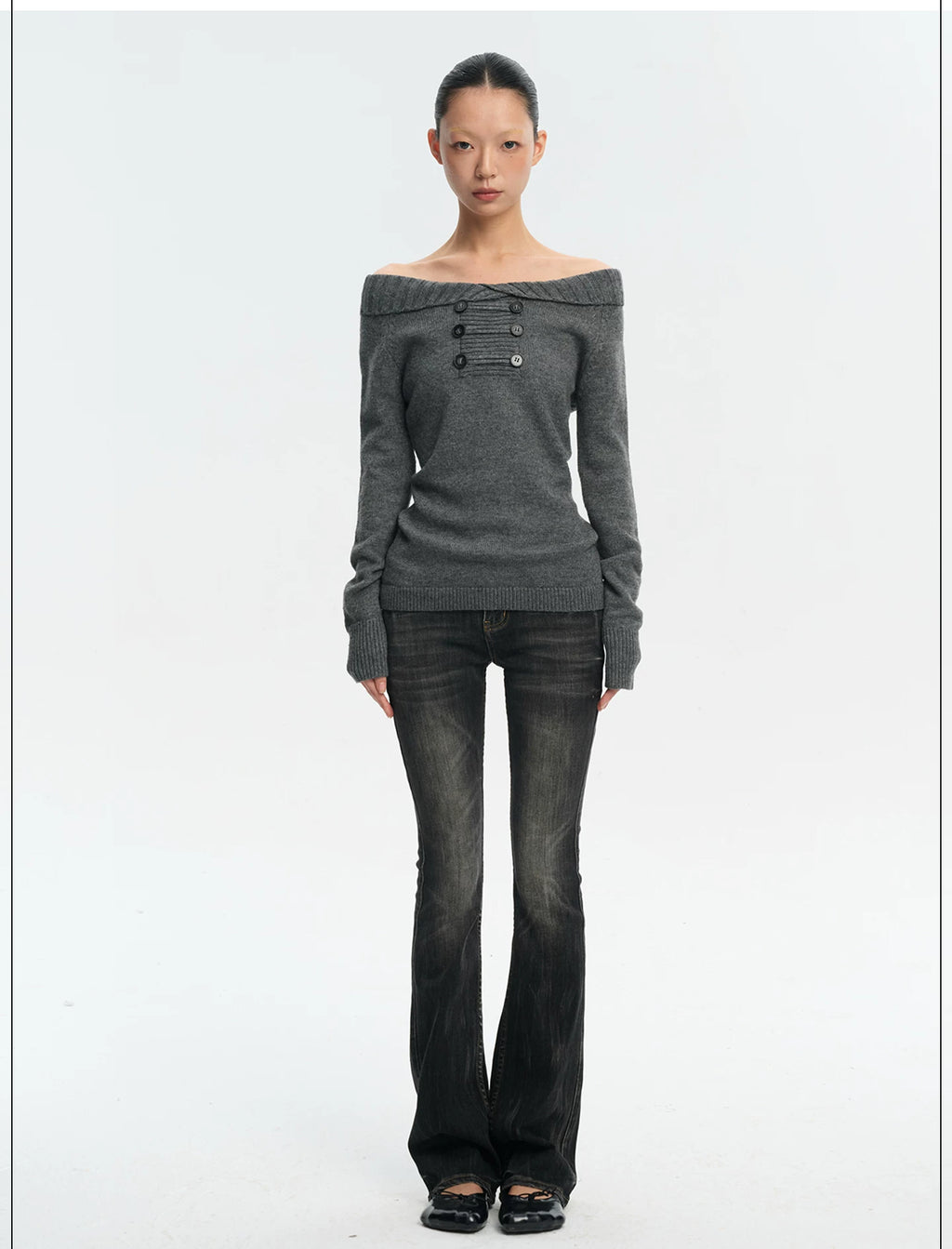 LINY LIBERTY Vintage One-word Shoulder Sweater