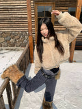 EAHO Stand-up Collar Lamb Wool Short Cotton-padded Coat