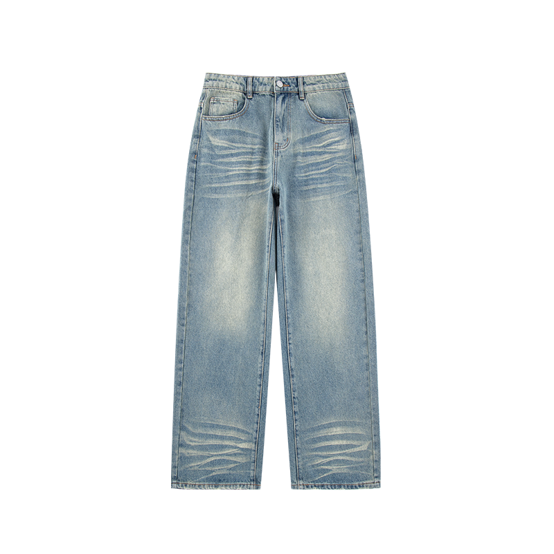 NICEBAD Washed Embroidered Straight Jeans