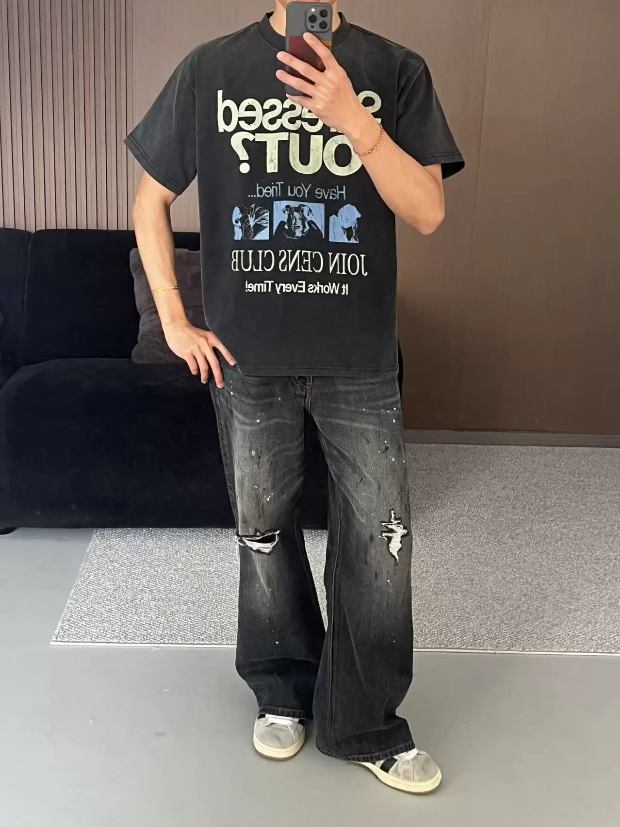CENSMADE Retro Letter Print Casual Tee