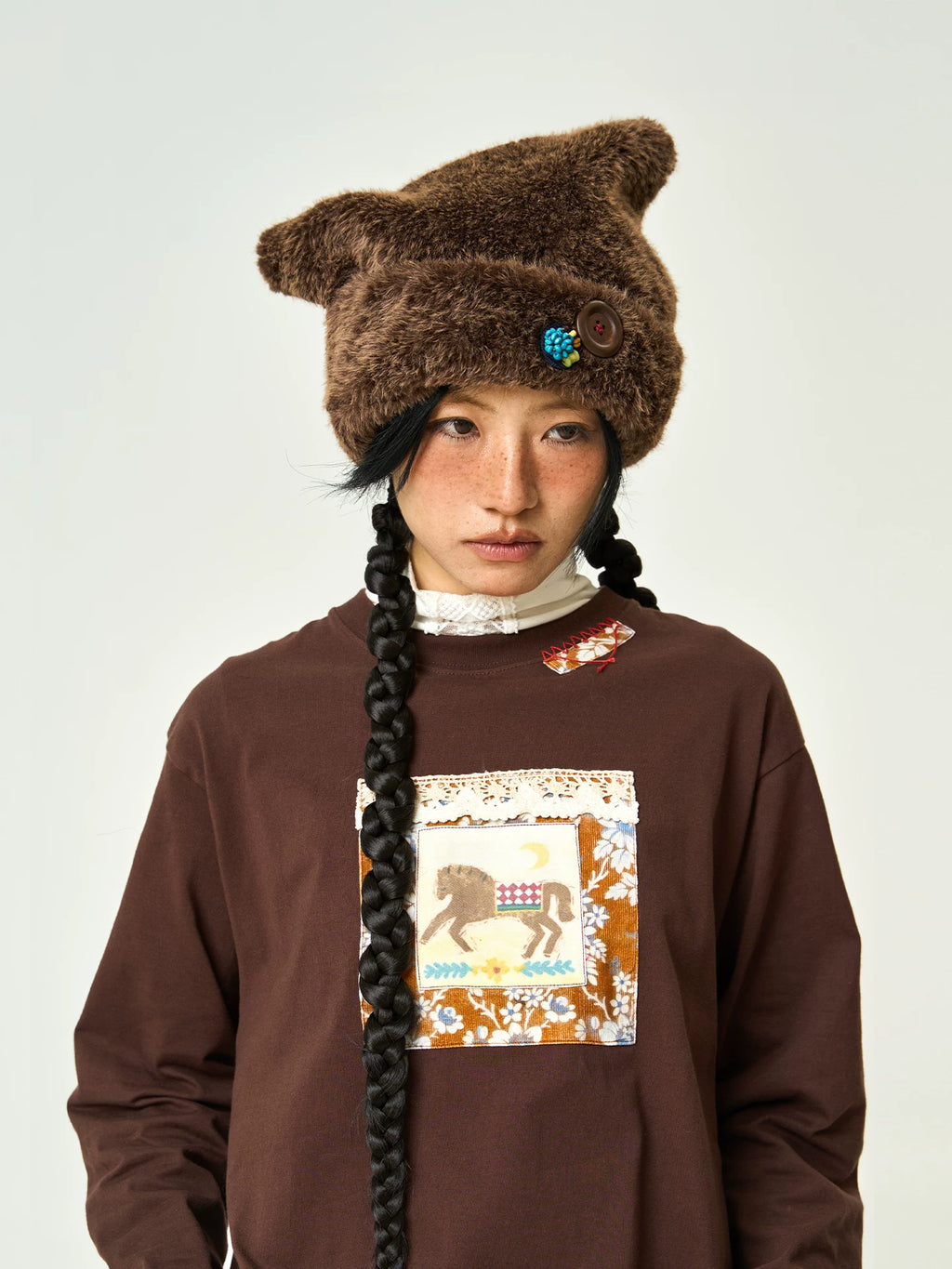 Enteralt Handmade Button Faux Fur Cat Ear Beanie