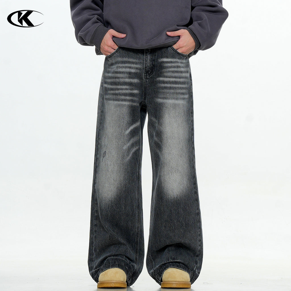 11KN Jeans Retro Washed Gradient Straight Loose Oversize Pants
