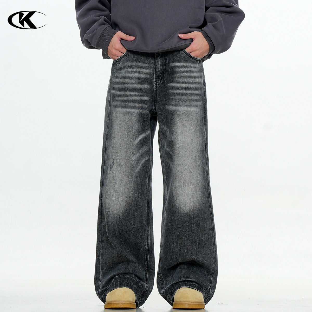 11KN Jeans Retro Washed Gradient Straight Loose Oversize Pants