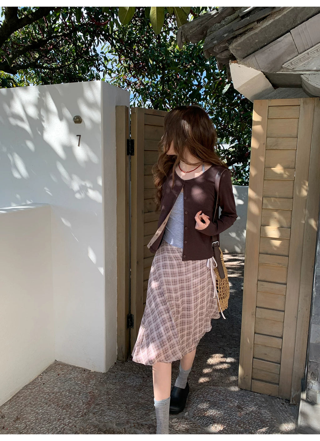 KANO Vintage Chiffon Plaid Irregular Half Skirt