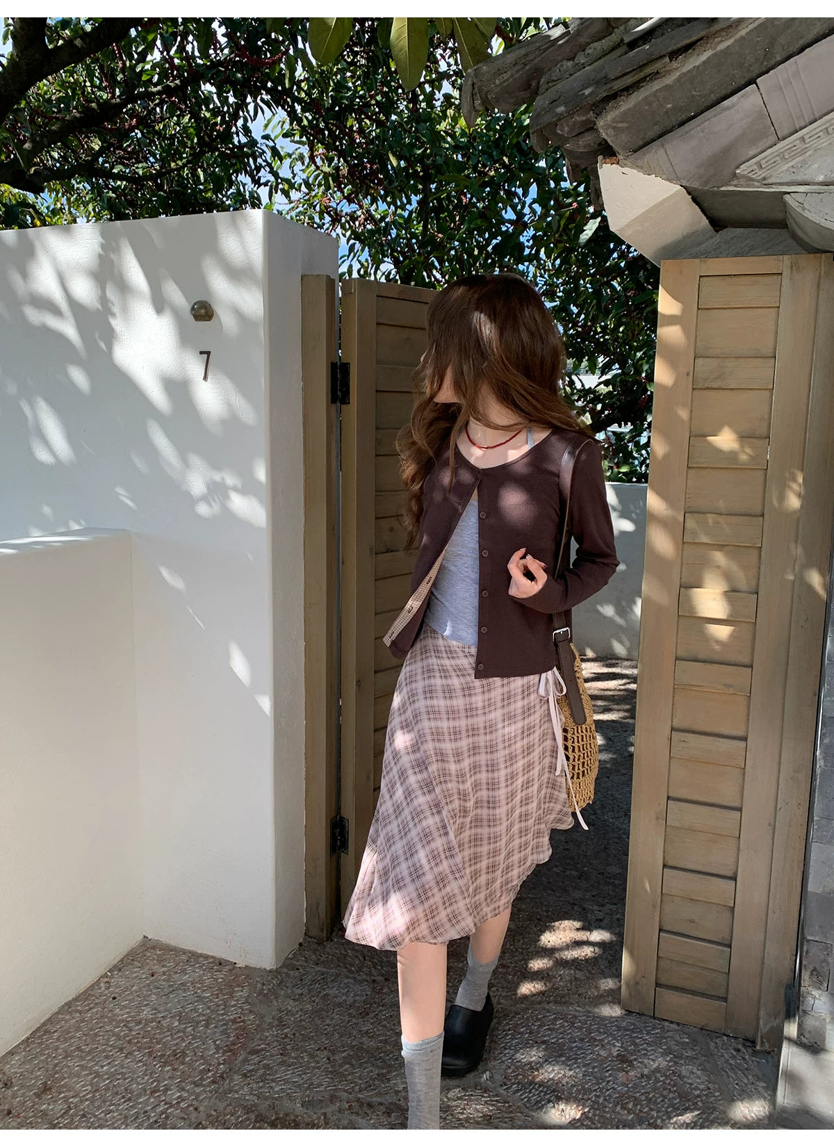 KANO Vintage Chiffon Plaid Irregular Half Skirt