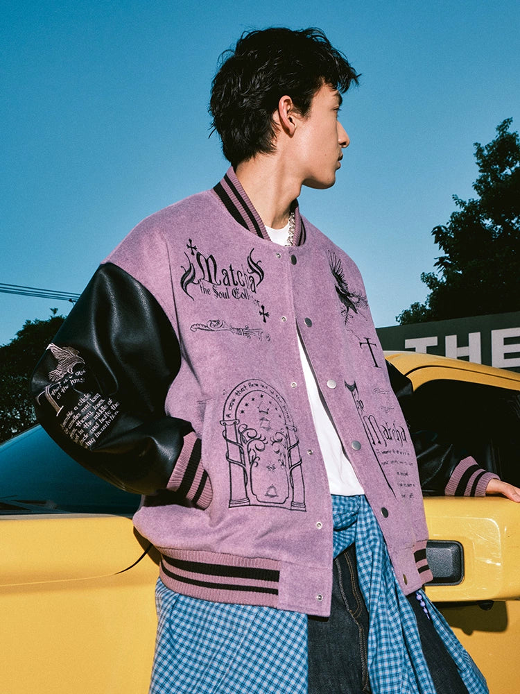MATCHA STORY Embroidered Baseball Jacket