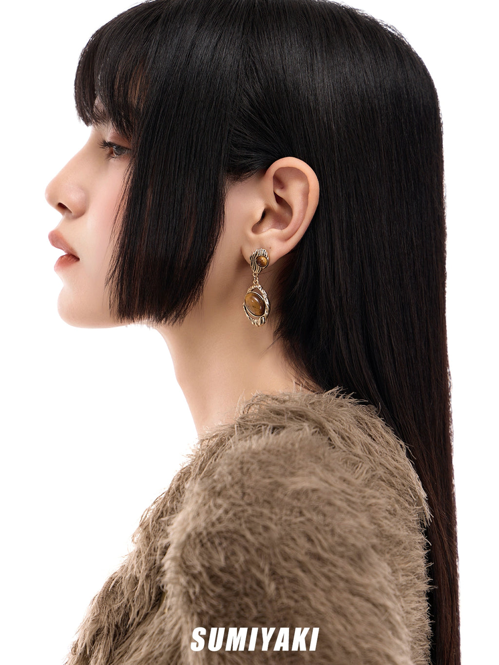 SUMIYAKI Retro Tiger's Eye Long Earrings